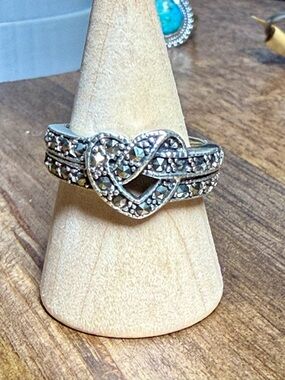 Sterling Silver Heart Marcasite Ring - Silver